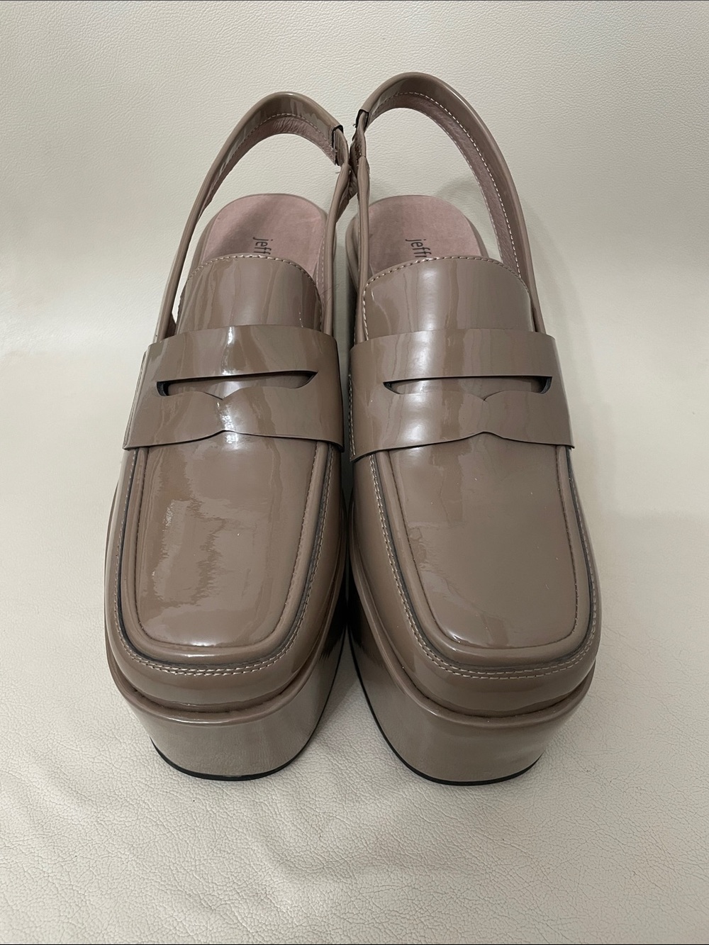 Jeffrey Campbell Patent Leather Platform Slingback Loafers in Taupe
